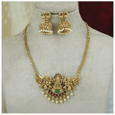 Influtive Traditional Wedding Wear Necklace/Jewellery Set For Women and Girls Cubic Zirconia Gold-plated Plated Brass Necklace Set