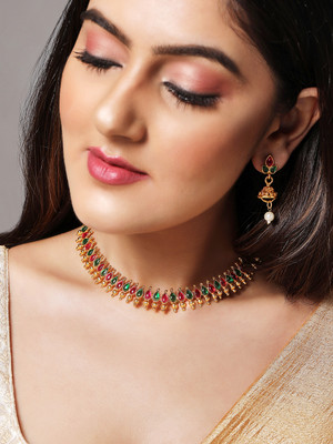 Rubans Elements Alloy Gold-plated Gold, Red, Green Jewellery Set(Pack of 1)