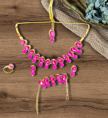 RAUNAK CREATION Alloy Gold-plated Pink Jewellery Set(Pack of 3)