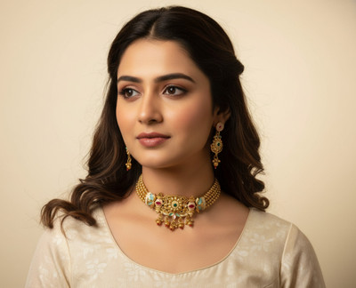 Vivity Alloy Gold-plated, Enamel Gold, Green Jewellery Set(Pack of 2)