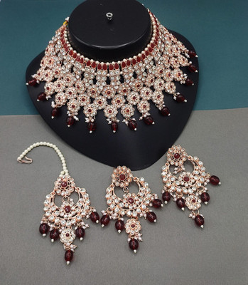 CHARBHUJA Alloy Gold-plated Maroon Jewellery Set(Pack of 4)
