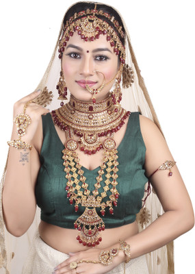 Kum Kum art Alloy Gold-plated Maroon Jewellery Set(Pack of 10)
