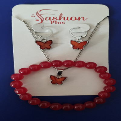 MAYA IMPEX Alloy Silver Red Jewellery Set(Pack of 4)