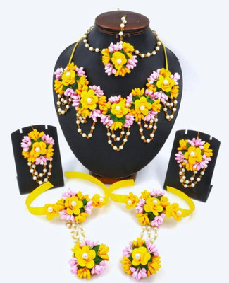 jailaxshmi creation Fabric Yellow, Pink Jewellery Set(Pack of 1)