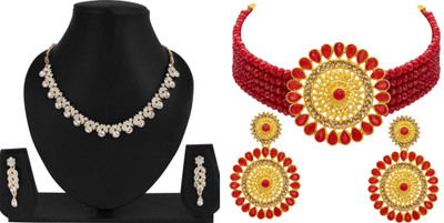 R A Enterprises Alloy Gold-plated, Copper Red, White Jewellery Set(Pack of 6)