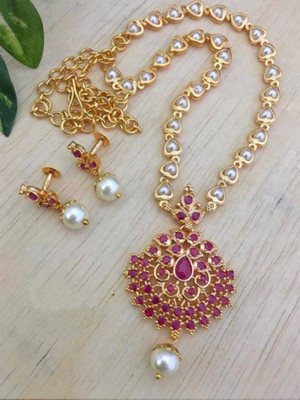 Laforword Brass Gold-plated Pink, Gold Jewellery Set(Pack of 1)