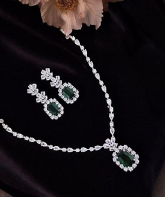 DENICRAAS Alloy Sterling Silver Green, Silver Jewellery Set(Pack of 1)