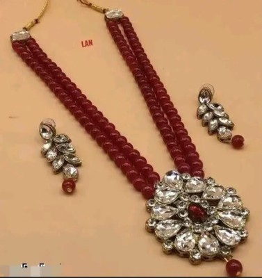 THE HAPINESS Alloy Gold-plated Maroon Jewellery Set(Pack of 3)