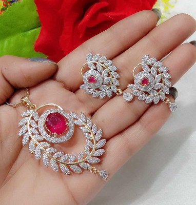 THE FASHION ERA Alloy Gold-plated Ruby Red Jewellery Set(Pack of 1)