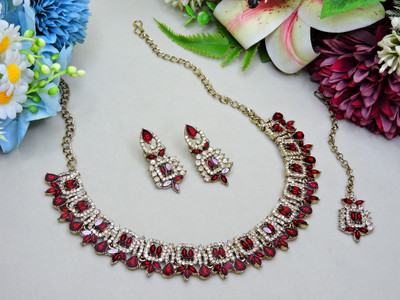 VATSALYA creation Alloy Gold-plated Maroon Jewellery Set(Pack of 1)