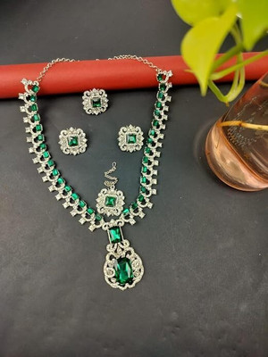 TWOLOVER Alloy Rhodium Green Jewellery Set(Pack of 1)