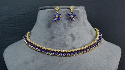 V.V. Sons Brass Gold-plated Blue Jewellery Set(Pack of 1)