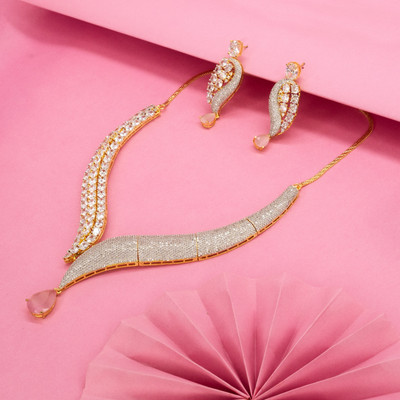 Swapna Jewels Brass, Alloy Gold-plated Pink Jewellery Set(Pack of 3)