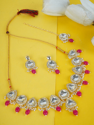 Divisha Alloy Gold-plated Pink Jewellery Set(Pack of 1)