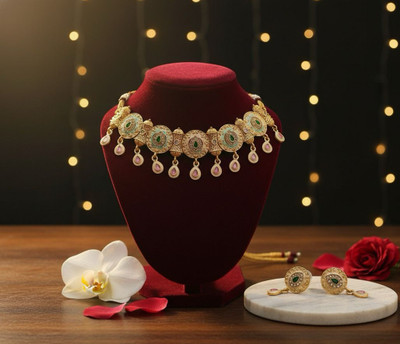 Shree S&S Brands Brass Gold-plated Gold, Pink Jewellery Set(Pack of 1)