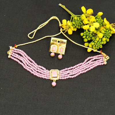 RAMDEV ART FASHION JEWELLERY Brass Gold-plated Pink Jewellery Set(Pack of 1)