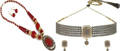 JMBW INTERNATIONAL Alloy Red, Gold, Grey Jewellery Set(Pack of 2)