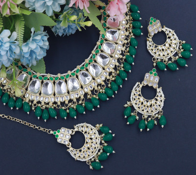 R A Enterprises Alloy Gold-plated Green Jewellery Set(Pack of 1)