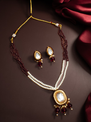 LUXOR Brass Gold-plated Maroon, White Jewellery Set(Pack of 2)