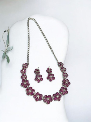 R A Enterprises Alloy Rhodium Pink Jewellery Set(Pack of 3)