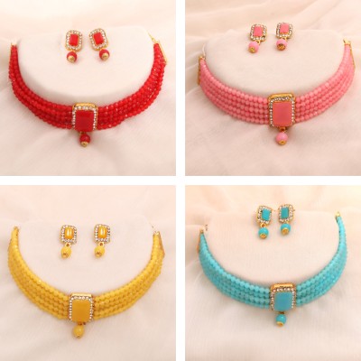 Mithila Fashion Alloy Gold-plated Red, Pink, Yellow, Blue Jewellery Set(Pack of 4)