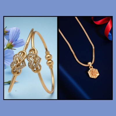 REEWAZIMPERIAL Brass Gold-plated Gold Jewellery Set(Pack of 2)