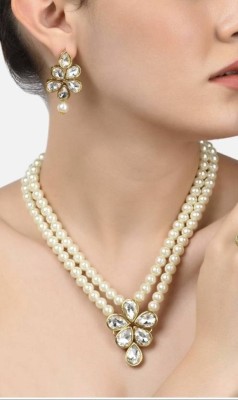 QUEENDOM Brass, Crystal, Dori Gold-plated White Jewellery Set(Pack of 1)