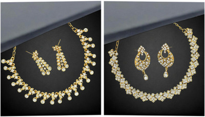 R A Enterprises Alloy Gold-plated White Jewellery Set(Pack of 6)