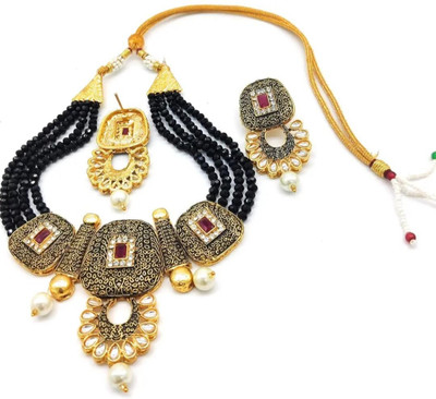 SatnamCreation Alloy Gold-plated Black Jewellery Set(Pack of 1)
