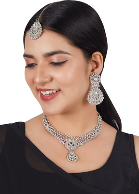 R A Enterprises Alloy Rhodium Silver Jewellery Set(Pack of 4)