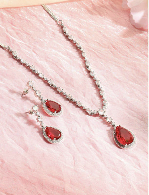 AKENTRPRISE Brass Silver Red Jewellery Set(Pack of 1)