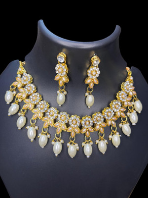 Anjula Creation Metal Gold-plated White Jewellery Set(Pack of 1)