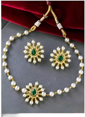 ARADHEMA Brass Gold-plated White Jewellery Set(Pack of 1)