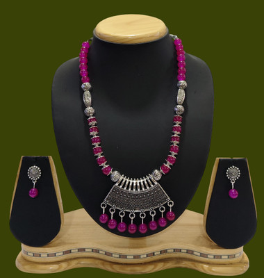 HARIHARA FASHION Oxidised Silver Pink Jewellery Set(Pack of 1)