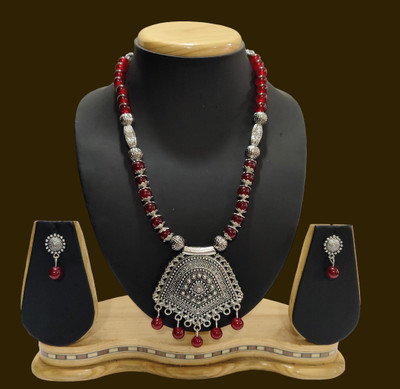 HARIHARA FASHION Oxidised Silver Maroon, Silver Jewellery Set(Pack of 1)