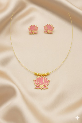 R S Jewels Brass Enamel Pink Jewellery Set(Pack of 1)