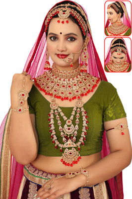 KKIMITATION Alloy Gold-plated Red Jewellery Set(Pack of 1)