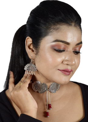 DOM Oxidised Silver Multicolor Jewellery Set(Pack of 1)