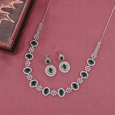 V.V. Sons Brass 958 Silver Green Jewellery Set(Pack of 1)