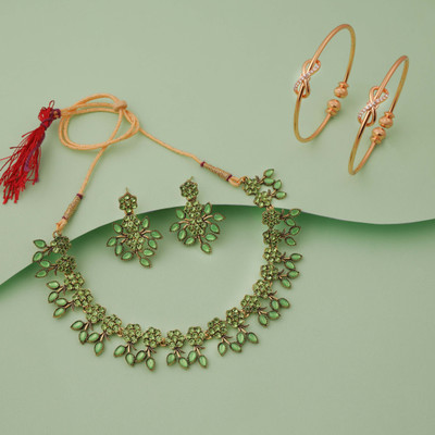 Alasca Brass Gold-plated Green, Gold Jewellery Set(Pack of 2)