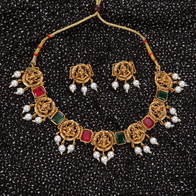 RAAJIS Zinc, Alloy Gold-plated Multicolor, Ruby Red Jewellery Set(Pack of 1)