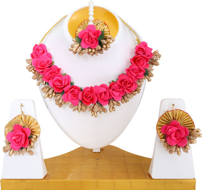 TheQueenVibes Fabric Pink, Gold Jewellery Set(Pack of 1)