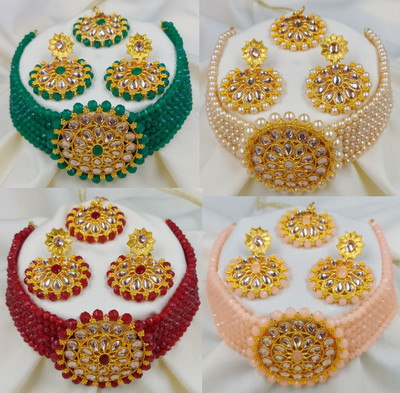 kuber immitation Alloy Gold-plated Green, Gold, Maroon, Pink Jewellery Set(Pack of 4)