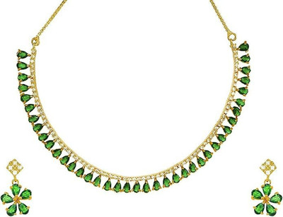V.V. Sons Alloy Silver Green Jewellery Set(Pack of 1)