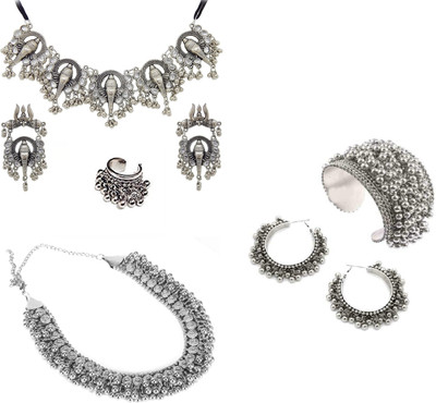 COSMO DUST JEWELLERY WITH DEVICE Oxidised Silver Silver Silver Jewellery Set(Pack of 6)