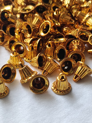 nilkanth bell shape golden colour topi type beads (50 pcs) Jewelry Design Template(Pack of 1)