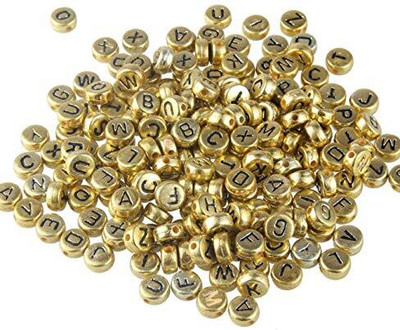 53 Arts Gold Round Acrylic Letter Beads Alphabet Round Beads Jewelry Design Template(Pack of 50)