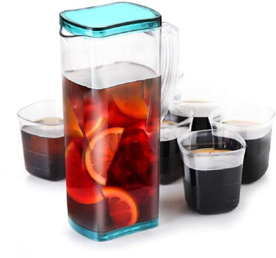 Wrixty Easy Pouring Transparent H2O Square Juice Jug with Airtight Lid & Handle 1000 ML Jug Glass Set(Plastic)