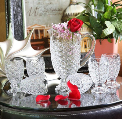 MDNSHO Crystal Clear Pineapple Water Juice Multi Purpose Lemon Set of 7 Pcs jug 1.5 LTR Jug Glass Tray Set(Glass)