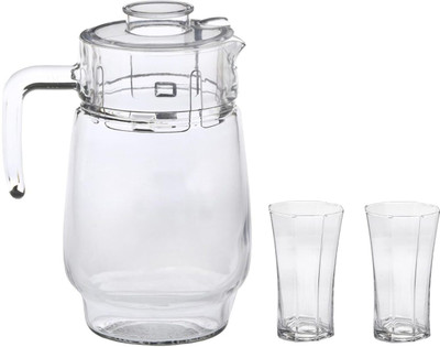 1st Time 1 Glass Jug With Lid And 2 Matching Glasses Set, Perfect For Serving Drinks –A8 Jug Glass Set(Glass)